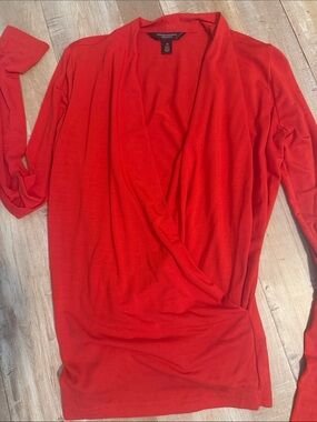 Banana Republic Red Draped Wrap-Front Long Sleeve Tunic